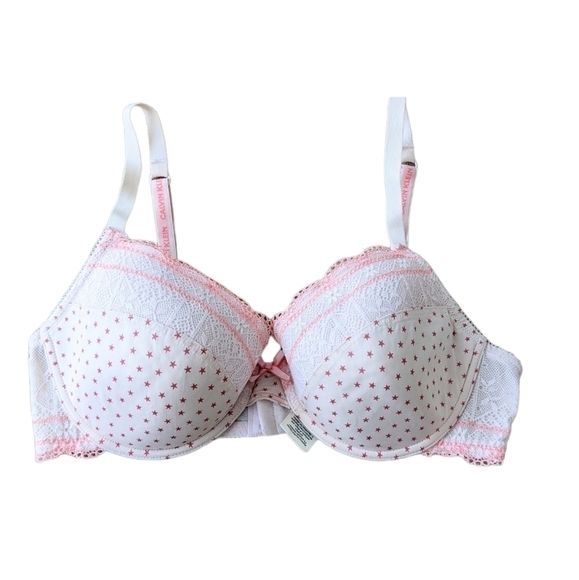 Calvin Klein lace and stars lightly padded bra white red 34D c064 - Picture 1 of 6